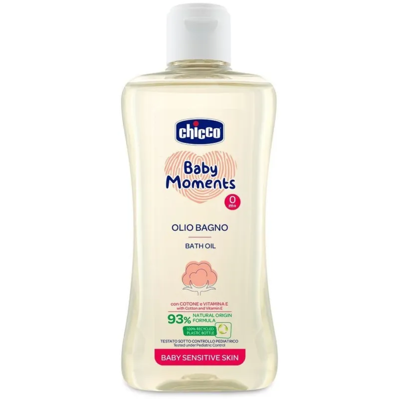 Chicco Olej do koupele s bavlnou a vitamínem E Baby Moments Sensitive 93 % přírodních složek 200 ml