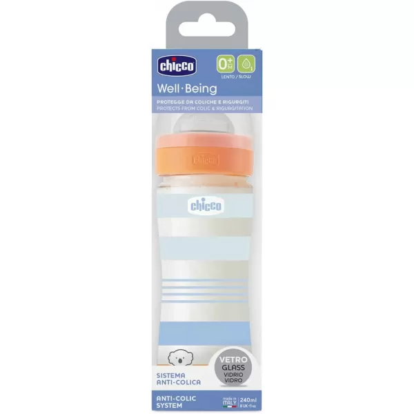 CHICCO Láhev kojenecká sklo Well-being silikon 240ml kluk
