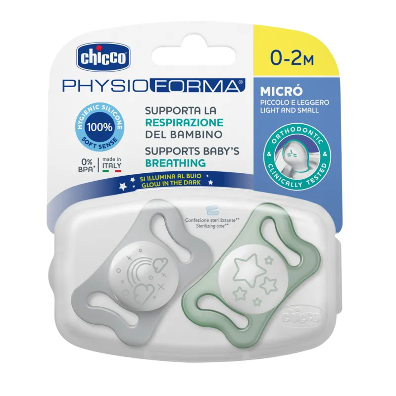 CHICCO Dudlík Physio Micro silikonový 0-2m noční 2 ks