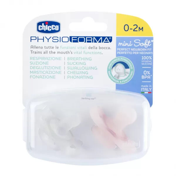 CHICCO Dudlík Physio Mini Soft celosilikonový 0-2m 2 ks