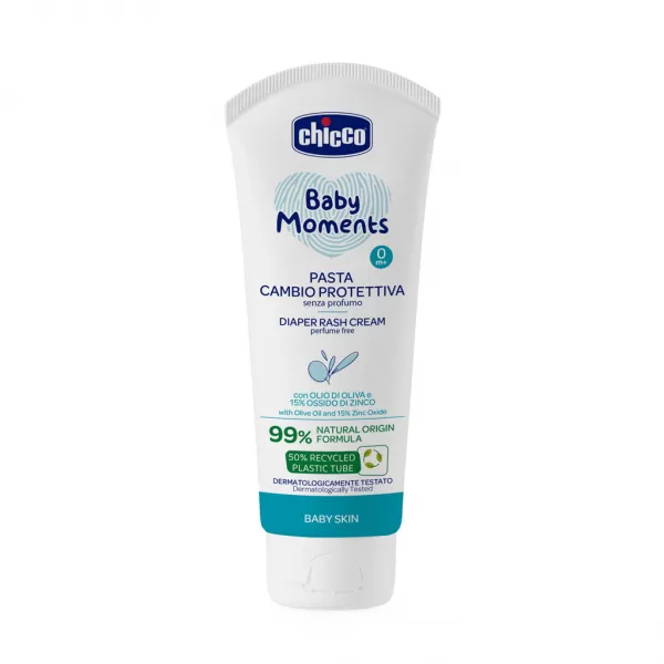 CHICCO Krém na dětský zadeček Baby Moments bez parfému s 99% přírodních složek 100ml, 0m+