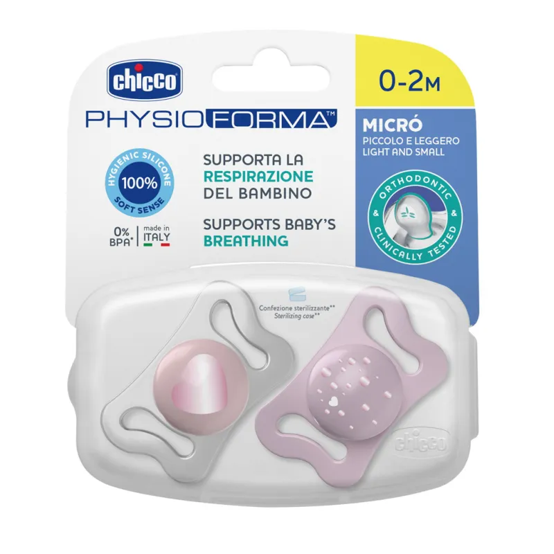 CHICCO Dudlík Physio Micro silikonový 0-2m holka 2 ks