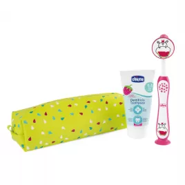 CHICCO Set zubní kartáček a pasta v pouzdře - Hippo, 3r+
