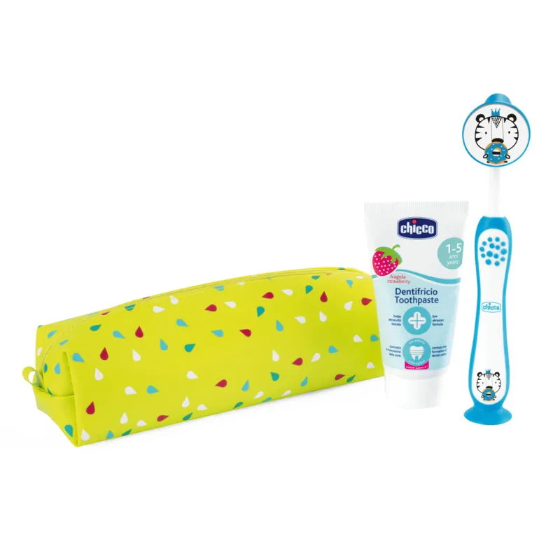 CHICCO Set zubní kartáček a pasta v pouzdře - Tiger, 3r+