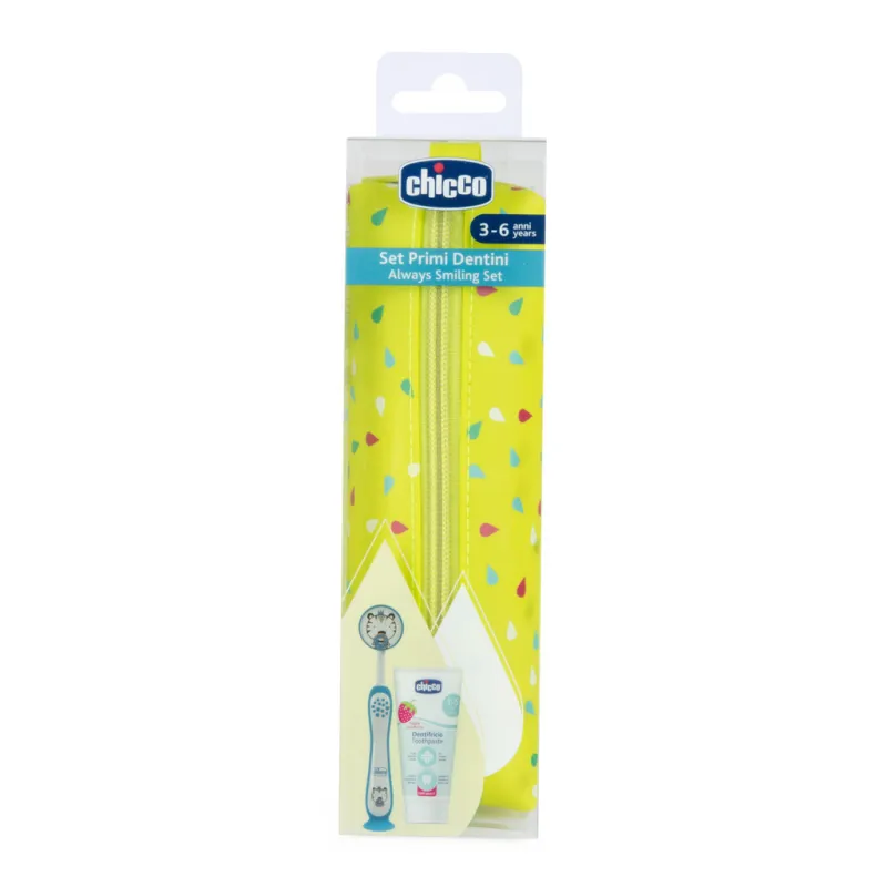 CHICCO Set zubní kartáček a pasta v pouzdře - Tiger, 3r+