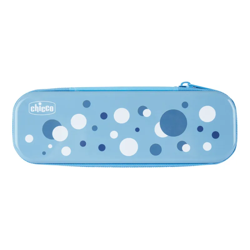 CHICCO Set zubní kartáček a pasta v pouzdře Always smiling - light blue, 6m+