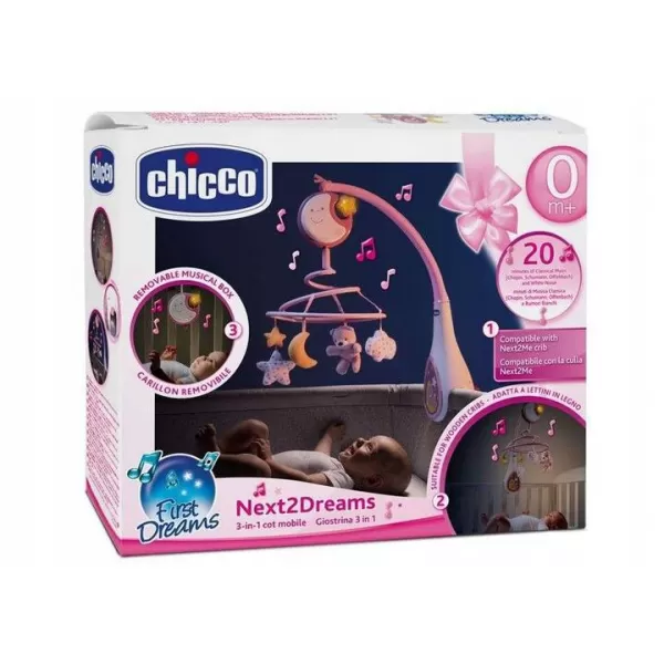 CHICCO Kolotoč nad postýlku a závěsná hračka 3v1 Next2Dreams 0m+