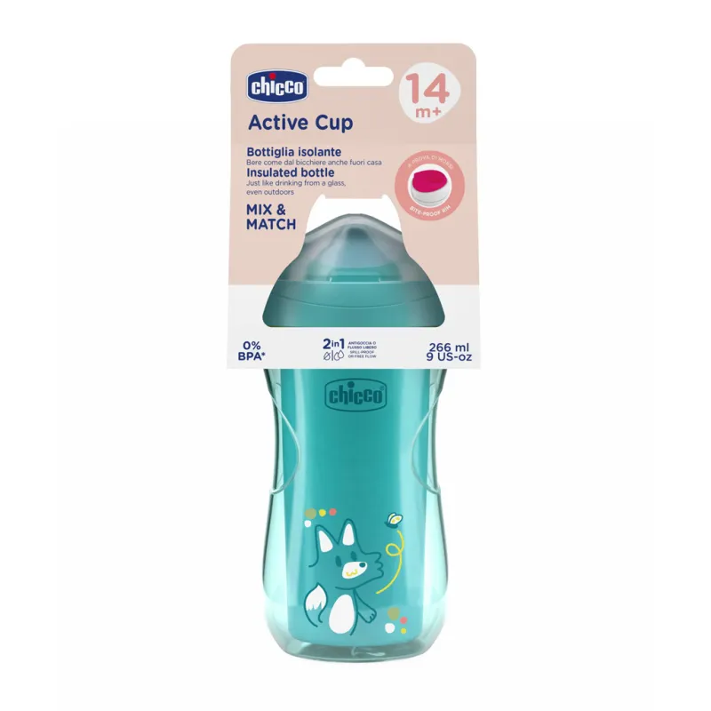 CHICCO Hrneček Active s tvrdým náustkem teal, 14m+