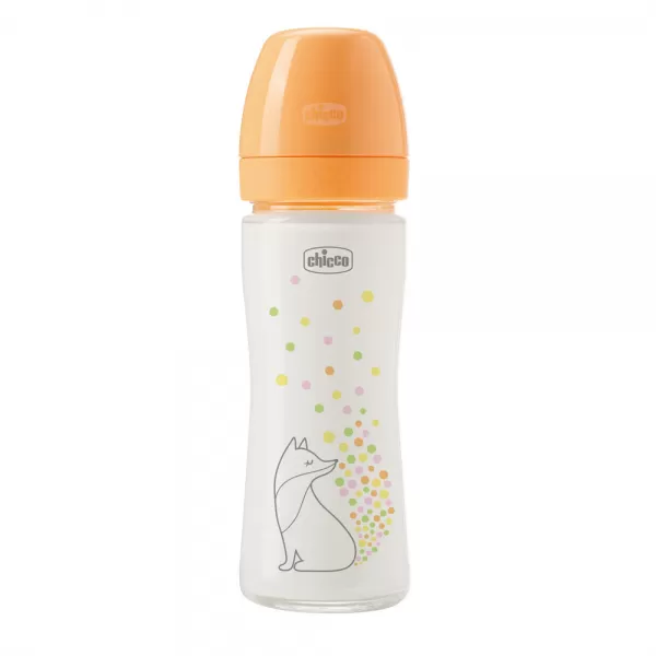 CHICCO Kojenecká skleněná láhev Perfect Easy 240 ml, pomalý silikonový průtok, pro dívky, 0m+