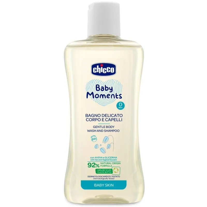 CHICCO Šampon jemný na vlasy a tělo Baby Moments 92 % přírodních složek 200 ml